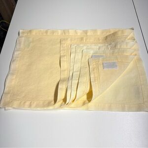 VTG (6) Williams Sonoma Linen Double Hemstitched Placemat/Napkins Yellow Hungary
